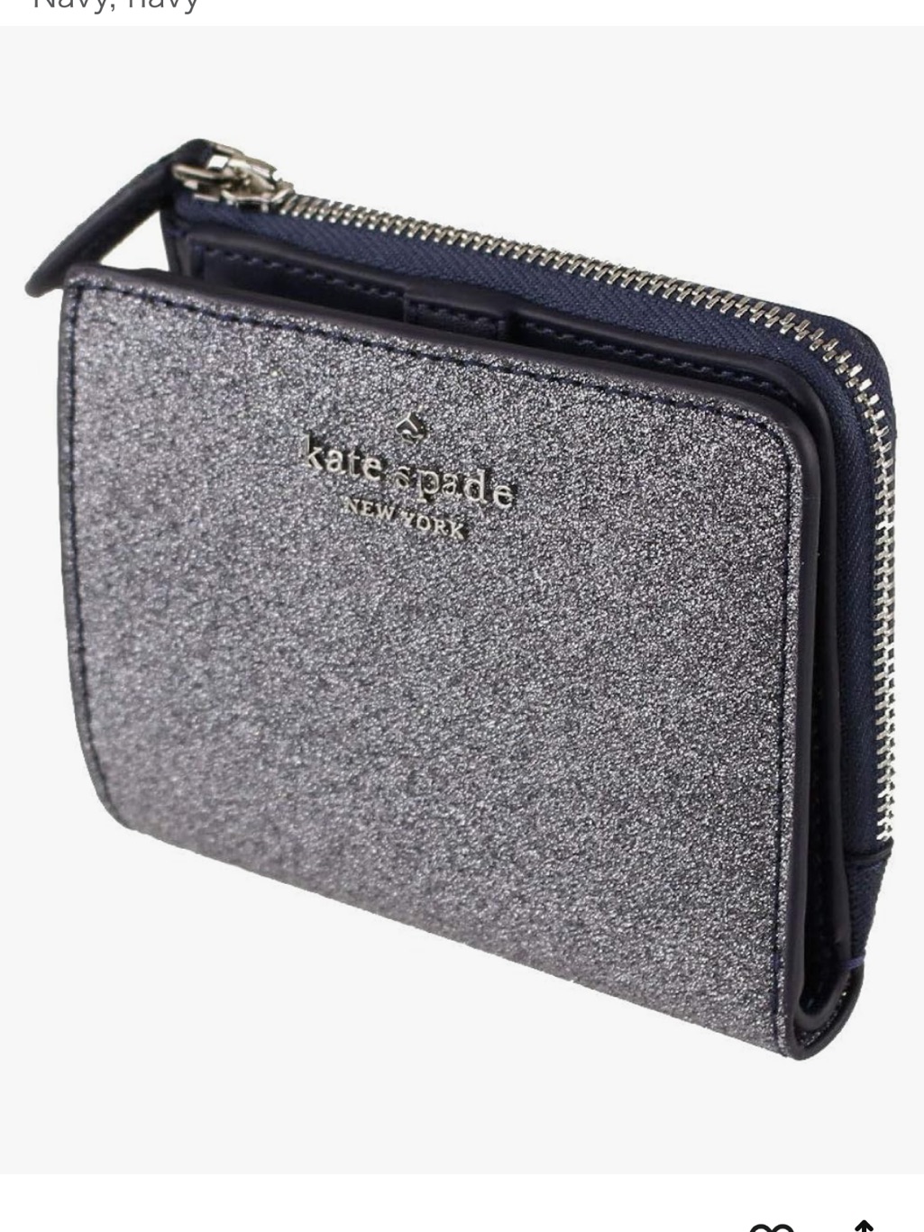 Kate Spade Dusty Blue Glitter Compact Zip Wallet With Navy Trim Euc